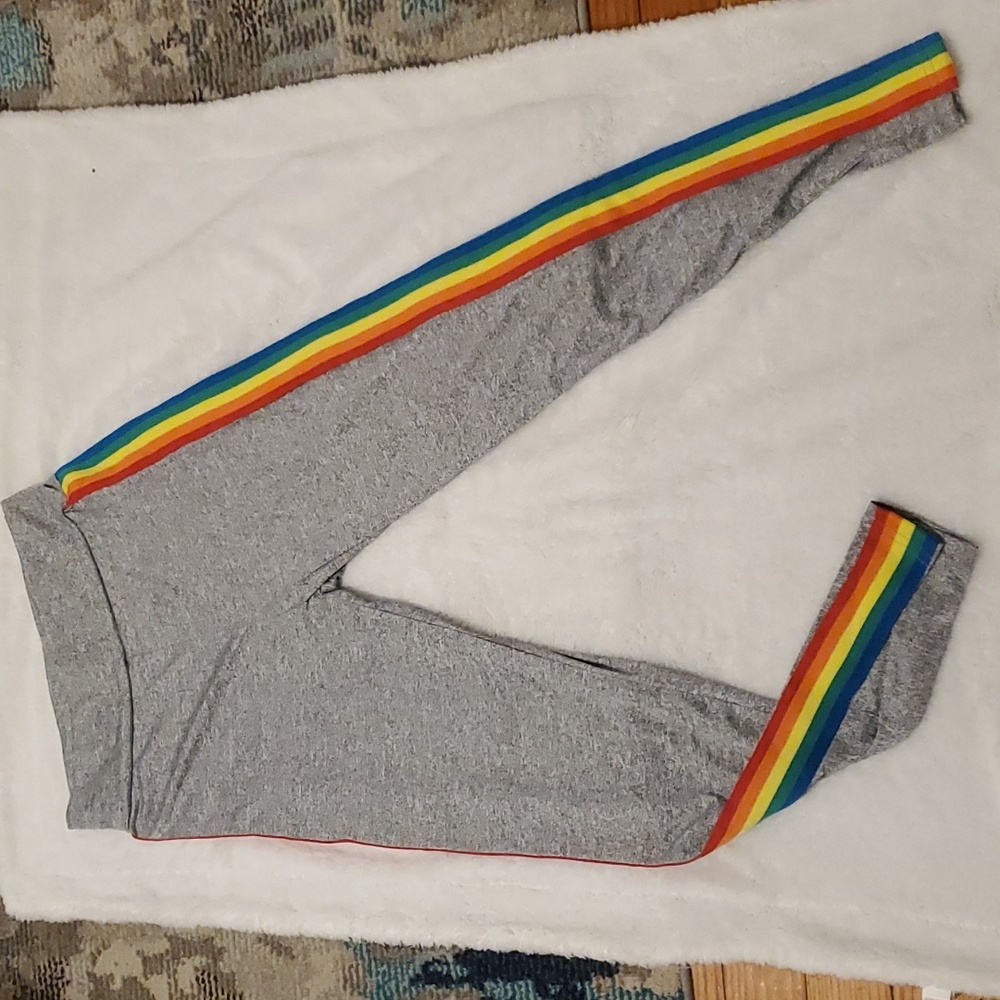 Shein Small Waistband Rainbow Striped Tape Side Leggings